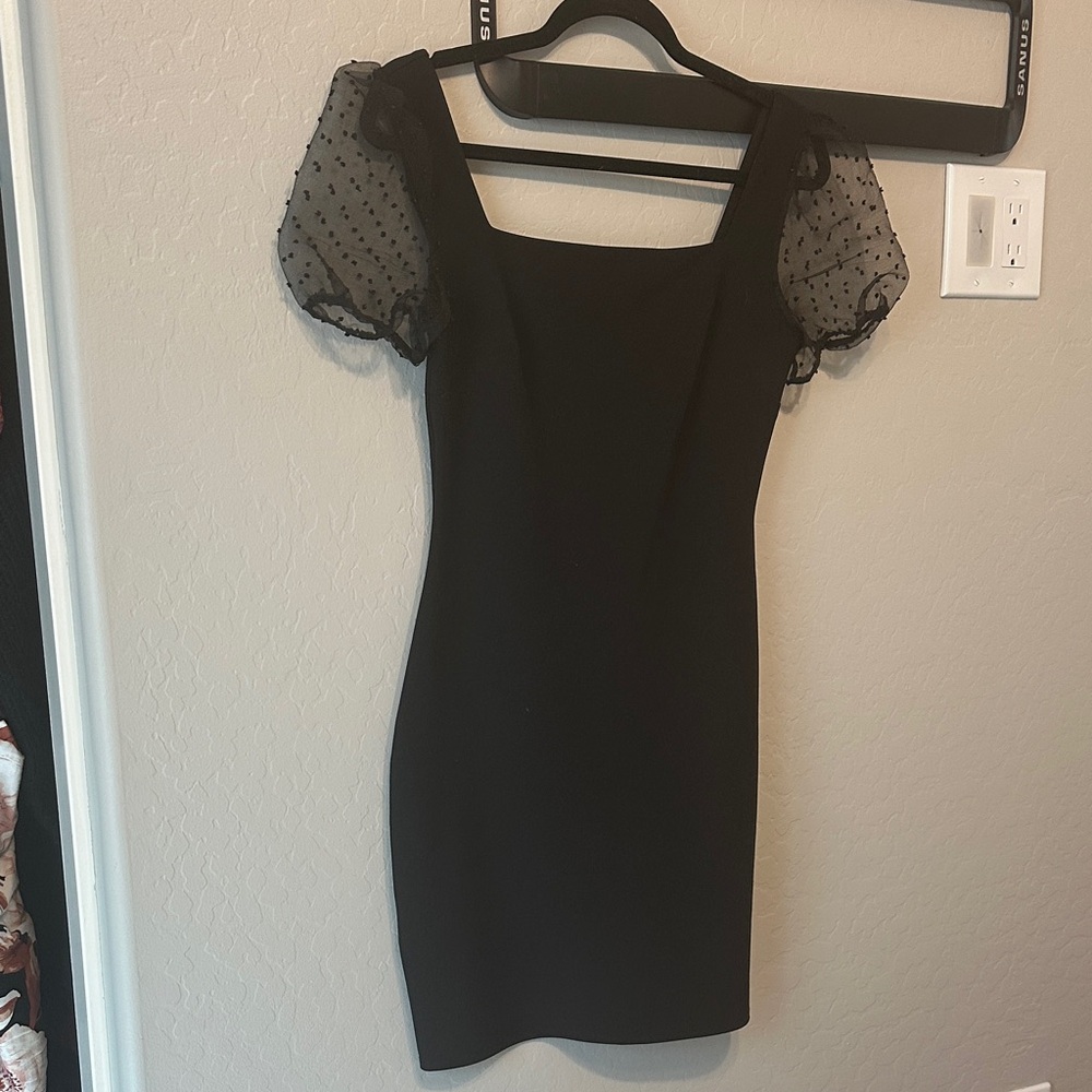 BCBGeneration Black Mini Dress with Sheer Sleeves
